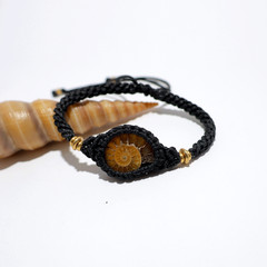 Prehistoric Echo • Ancient Ammonite Fossil Macramé Bracelet • Handmade Wristband