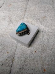 SALE. Mosaic Turquoise Ring. Set In Tarnish-Resistant Tibetan Silver. Size 7
