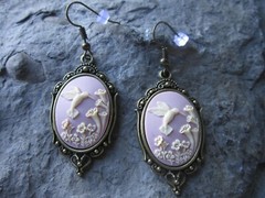 Choose Silver, Gold or Bronze – Hummingbird Cameo Earrings – Handmade – Pink