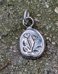 Little Sterling Silver Hand Stamped Love Flowers Artisan Hand Made Charm .A43f