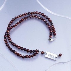 16″, Vintage 5mm red freshwater pearl necklace Sterling 925 silver pendant Sing