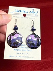 Unique Sienna Sky Earrings Silvertone Moose Tree Purple Mountains Dangle NEW