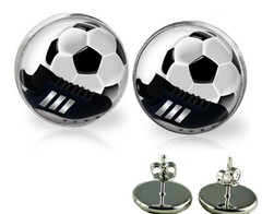 Soccer Ball & Cleats Glass Stud Earrings In 3 Sizes Handcrafted Photo Jewelry