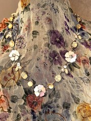 Mother of Pearl Flower, Rhinestone Choker Necklace, Silver-Tone Floral Statement