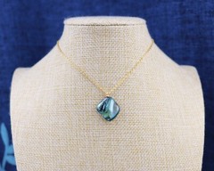 Natural Shell Pendant Necklace, Green Pink Blue Shell, Gold Chain Necklace