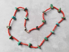 GENUINE NATURAL TURQUOISE STONE NECKLACE, 20 INCHES LONG, Hand-Made