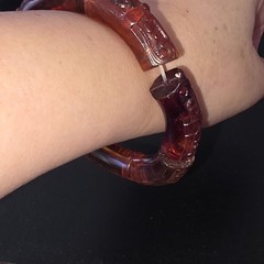 RARE Genuine Amber Carved Floral Chunky Tube Bead Stretch Bracelet Tested HTF