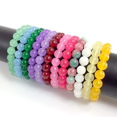 Handmade Jade Bracelet Friendship Stretch Round Beaded Jewelry 7.5″