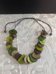 Mixed Green Brown Tagua Nut Flat Handcrafted Adjustable Necklace Jewelry