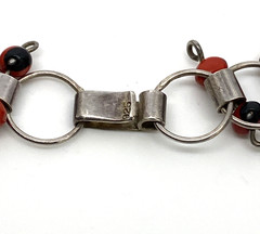 Artisan Huayruro Seed Red Black Bead Bib Collar Link Necklace .925 Silver BOHO