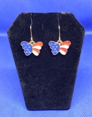 Dangle/Drop/Costume/Fashion/ Red White & Blue~ Butterfly~ Gold Plated Earrings!!
