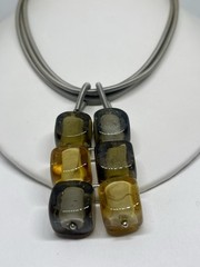 Artisan Mixed Glass Cube Pendant Necklace Silver Snake Collar Contemporary Mod