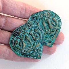 Rustic Tribal Bird Heart Jewelry Components Verdigris Patina (21145)