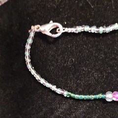 Beaded Necklace Multicolor Glass Blue Pink Green White Round Lobster Clasp