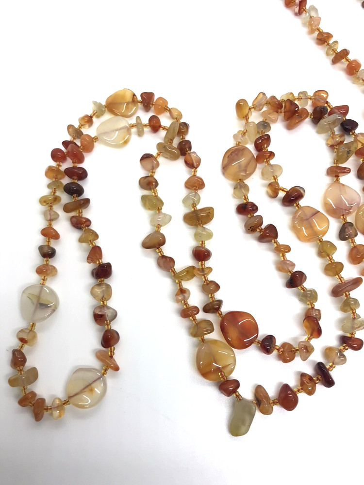 Brown Orange Amber Agate Necklace 60″ Versatile