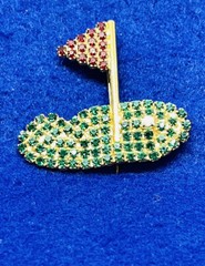 Vintage Costume Jewelry Brooch Pin Golfing Green Brooch Colorful Rhinestones