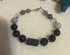 Beaded black tourmaline, Onyx, labradorite, clear quartz & hematite bracelet