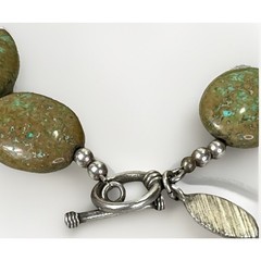 Chunky Green Blue Brown Matrix Fox Turquoise Necklace 18″- Sterling Silver 97.2g