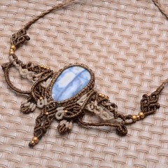 Handmade Natural Blue Opal Gemstone Bohemian Macrame Healing Choker Necklace