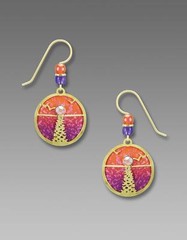Adajio Earrings Orange and Pink Disc with Shiny Gold Tone Moonshine Overlay 7805
