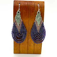 Hand Beaded Delica Bead Earrings Loop Fringe Sterling Ear Wires