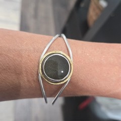 Earth2sky Artisan 18kt and Sterling Silver Obsidian Cuff Bracelet