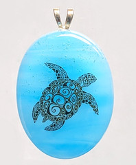 Handcrafted Fused Dichroic Glass Sea Turtle Pendant
