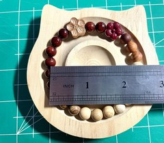 Hand Made Sandalwood Beads Peach Wood Blossom And Cinnabar Flower Bracelet
