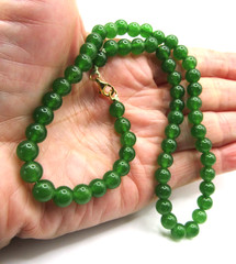 Imperial Green Jade Bead Necklace 6 mm 15.5 to 18 Inch 925 Sterling Silver