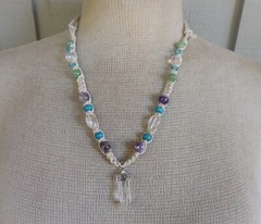 Quartz Double Terminated Point Adjustable Hemp Necklace Amethyst Turquoise Beads