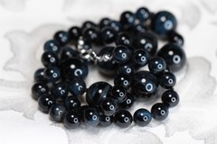 Tiger’s Eye Black Necklace 8 & 14mm Ball Natural Gemstone Silk Knotted 22″