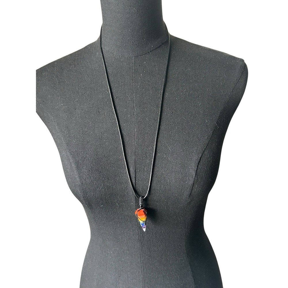 7 Chakra Natural Stone Point Pendant – Adjustable Cord Necklace 15” Drop Length