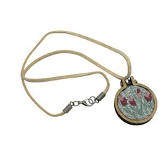 Pink Floral Hand Embroidered Pendant Necklace Boho 17” Handcrafted Statement