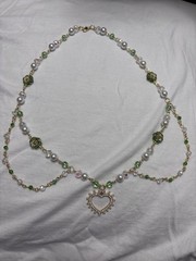 Light Green Flower Necklace with Heart Pendant