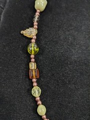 Artisan Green Brown Acrylic Carved Style Bead Necklace 20″ J15105