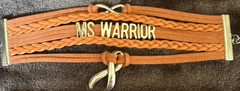 Braided Orange Faux Leather Charm Bracelet Multiple Sclerosis MS Awareness
