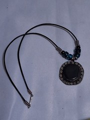 handmade costume jewelry Pewter Pendant With Black Stone