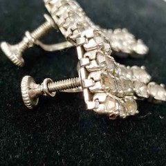 Vintage rhinestone earrings dangle art deco squared screw back .5″x.75″