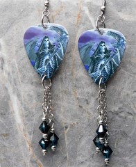 Metallica Grim Reaper Guitar Pick Earrings with Swarovski Crystal Dangles