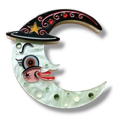 VTG Inspired Witchy Crescent Moonhilda Brooch Lipstick & Chrome
