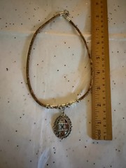 Portuguese Dark Blue Cork Necklace with Blue Tile Design Oval Pendant