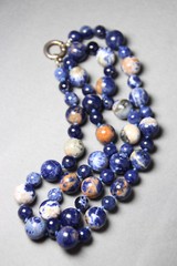 Sodalite Blue White Orange Natural Gemstone 8 & 12mm Ball Silk knotted Necklace