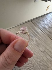 Handmade Silver-Plated Wire-Wrap Ring with Rose Quartz | Size 8