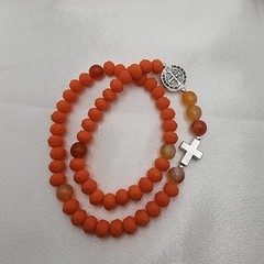 Orange St. Benedict Rosary Bracelet – Stretch & Wrap 18 or 19cm (7 or 8 inches)