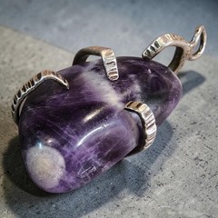 Vintage Artisan Amethyst Nugget Pendant Silver Tone Handmade Gemstone 2″