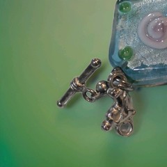 Aqua Venetian Murano And Lampwork Glass Silver Tone Toggle Bracelet 8.25”