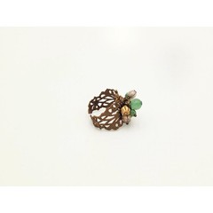 Adjustable Beaded Cluster Ring • Filigree • Green Aventurine & Pearl Jewelry