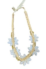 Bubble Shell Necklace Handmade on Raffia with Ribbon Tie Floral