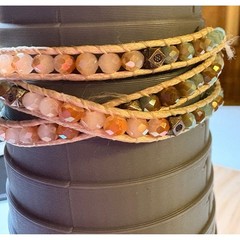 Beaded Wrap Bracelet Women’s Peach Green Good Boho Triple Layer Wrap