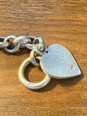 Sterling 925 Marked Silver Heart Charm Bracelet